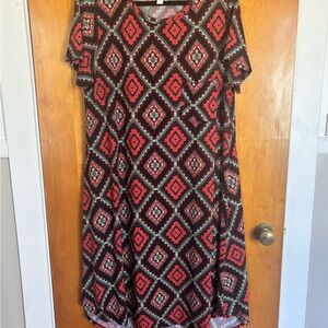 Geometric Triangles Dress - Red, Black, Green Silky Material LuLaRoe Carly Swing